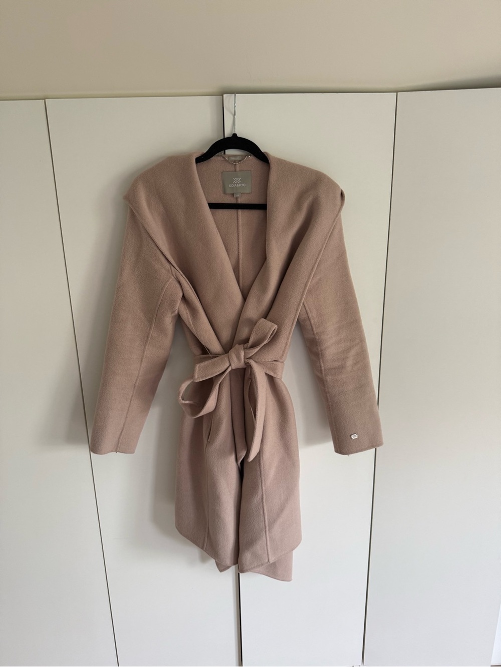 Soia & Kyo Blush Wrap Trench Coat with Tie Belt and Hood